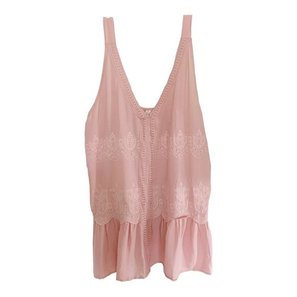 Forgotten Grace Pink Embroidered Eyelet V Neck Flowy Tank Tunic 2X - Picture 1 of 4